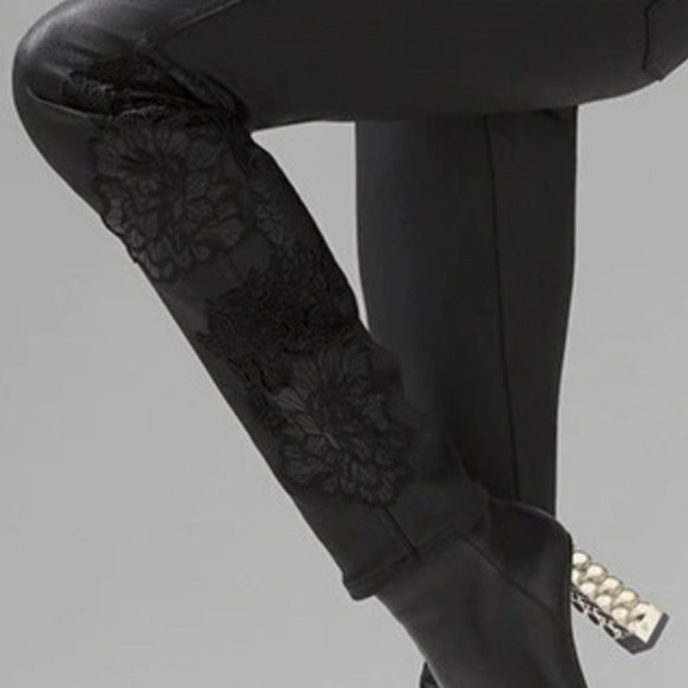 White House Black Market Black Embroidered Faux-Leather Skinny Pants - Picture 2 of 13